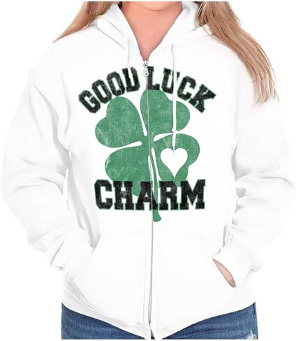 Brisco Brands Shamrock Good Luck Charm St. Pattys Zip Hoodie Sweatshirt Women in Saudi Arabia