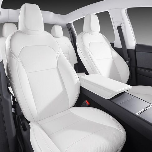 Car Seat Covers for New 2025 Tesla Model Y Juniper Nappa Leather Car Interior Seat Airbag Compatible Cushion Cover Full Set Custom Fit 2025-2026, Nappa White in Saudi Arabia