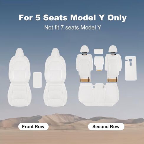 Car Seat Covers for New 2025 Tesla Model Y Juniper Nappa Leather Car Interior Seat Airbag Compatible Cushion Cover Full Set Custom Fit 2025-2026, Nappa White in Saudi Arabia