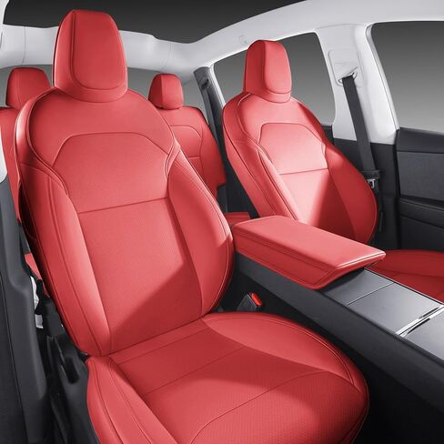 Car Seat Covers for New 2025 Tesla Model Y Juniper Nappa Leather Car Interior Seat Airbag Compatible Cushion Cover Full Set Custom Fit 2025-2026, Nappa White in Saudi Arabia