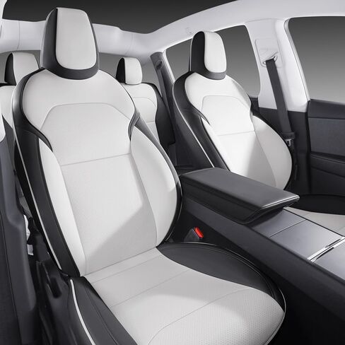 Car Seat Covers for New 2025 Tesla Model Y Juniper Nappa Leather Car Interior Seat Airbag Compatible Cushion Cover Full Set Custom Fit 2025-2026, Nappa White in Saudi Arabia