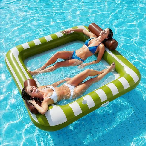Funscape Large Inflatable Pool Floats, Water Floating Hammock Tanning Pool Lounger for Adult, 76" x 67" Sun Bathing Tan Bed, Swimming Water Raft Floatie W/Mesh Mat, Summer Beach Lake Party Gift Blue in Saudi Arabia