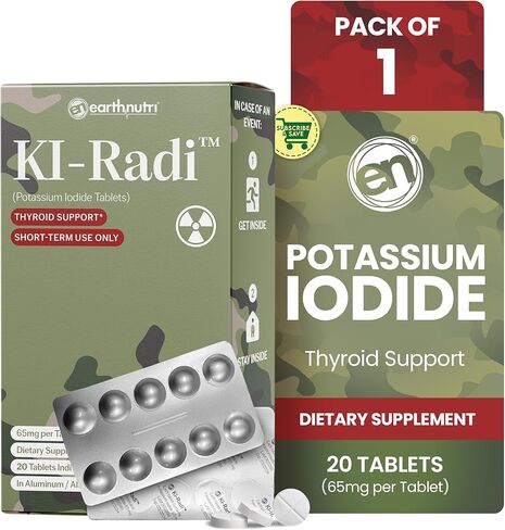 EarthNutri KI-Radi™ Potassium Iodide Tablets 65 mg (20 Tablets) in Foil-Foil Blister Seal Packaging - Potassium Iodine Tablet Supplement in Saudi Arabia