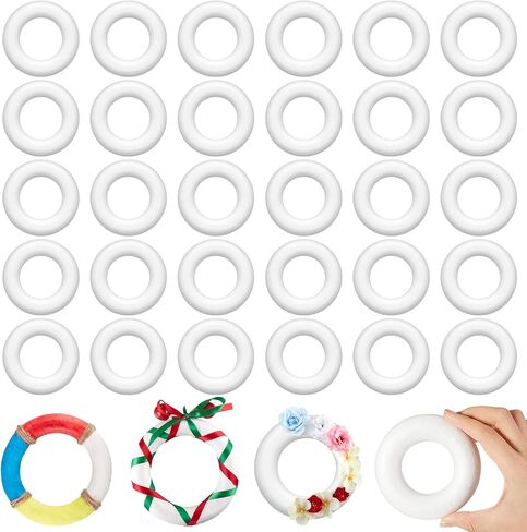 Zeyune 36 Pcs 4 Inch Foam Wreath Form Valentine's Day Small Polystyrene Foam Rings for Crafts Round White Wreath Circles for DIY Wedding Party Holiday Anniversary Door Home Flower Art Supplies in Saudi Arabia