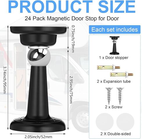 Moxweyeni 24 Pack Magnetic Door Stoppers Magnetic RV Door Stopper Stainless Steel Heavy Duty Stops RV Holder Keep Open for Wall and Floor Mounting No Drilling Stop with Adhesive Tapes(Black) in Saudi Arabia
