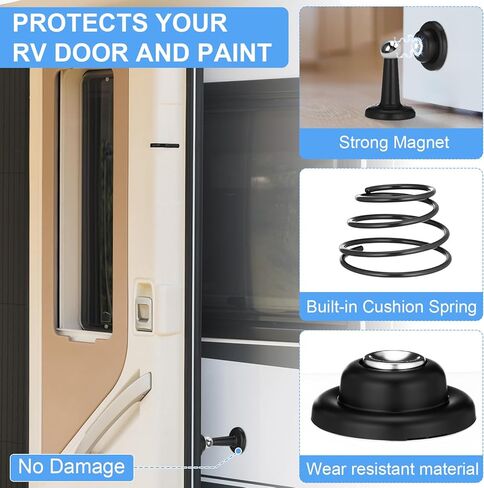 Moxweyeni 24 Pack Magnetic Door Stoppers Magnetic RV Door Stopper Stainless Steel Heavy Duty Stops RV Holder Keep Open for Wall and Floor Mounting No Drilling Stop with Adhesive Tapes(Black) in Saudi Arabia
