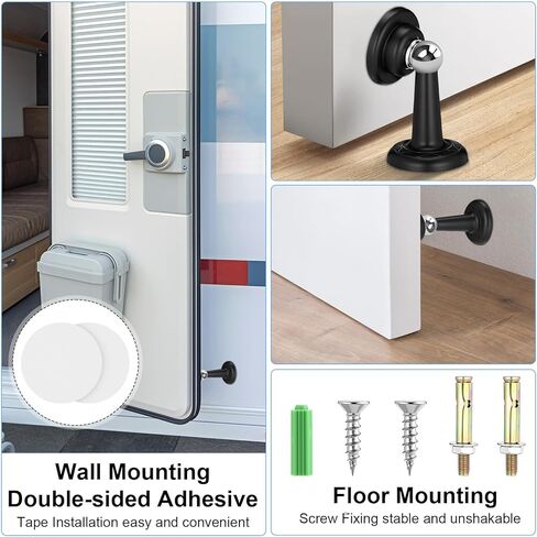Moxweyeni 24 Pack Magnetic Door Stoppers Magnetic RV Door Stopper Stainless Steel Heavy Duty Stops RV Holder Keep Open for Wall and Floor Mounting No Drilling Stop with Adhesive Tapes(Black) in Saudi Arabia
