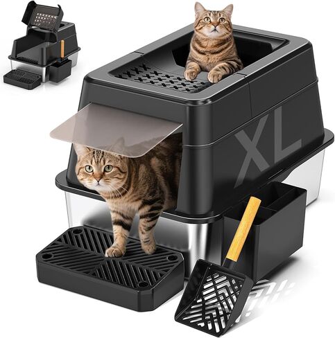 2 Packs Stainless Steel Litter Box with High Sides, Extra Large Litter Box for Big Cats & Multiple Cats, Metal Kitty Cat Box Leak-Proof, Odor-Free, Easy Clean, Included Scoop, Dark Grey in Saudi Arabia