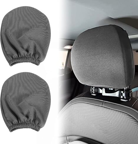 2PCS Universal Car Seat Headrest Covers, Breathable Stretch Knit Fabric Full Coverage Head Rest Dust Cover, Reusable Flexible Protecting Decorative Accessories for Most Cars/SUVs/Trucks/Vans (Grey) in Saudi Arabia