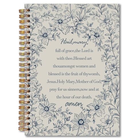 MKIJUHB Hail Mary Prayer Catholic Spiral Notebook 5.5x8.3, Christian Bible Prayer Journal for Women, Catholic Gifts for Women, Vintage Blue Floral Religious Notebook for Note Taking in Saudi Arabia