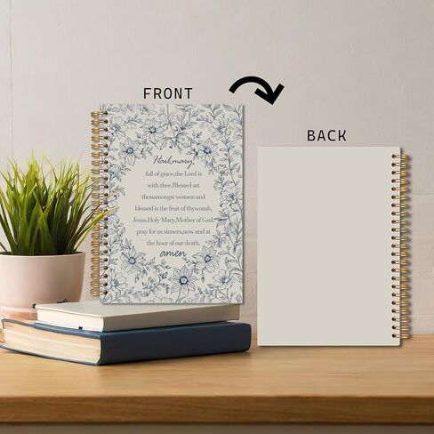 MKIJUHB Hail Mary Prayer Catholic Spiral Notebook 5.5x8.3, Christian Bible Prayer Journal for Women, Catholic Gifts for Women, Vintage Blue Floral Religious Notebook for Note Taking in Saudi Arabia