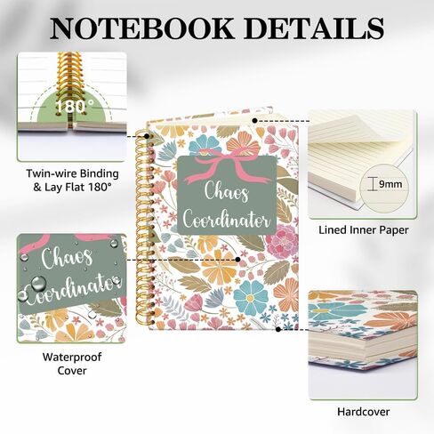 ERHACHAIJIA Chaos Coordinator 160 Pages Hardcover Lined Spiral Notebook, Funny Floral Thank You Gifts for Women Leader Coworker Teacher Admin Manager, Appreciation Gifts for Boss Lady Team HR in Kuwait