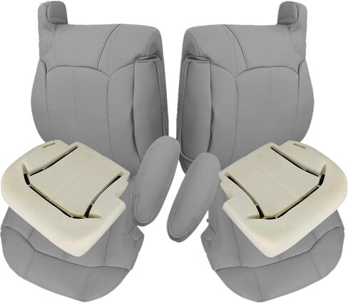 Priprilod Light Tan 522 or 922 Leather Driver & Passenger Side Bottom & Top Lean Back & Foam Cushion Seat Cover & Armrests Compatible with Chevy Tahoe Suburban 1999 2000 2001 2002 in Saudi Arabia