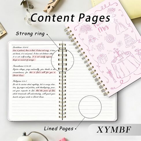 XYMBF Coquette Pink Wedding Notebook Journal, Bridal Shower Wedding Gifts Journal for Women, Just Married Gifts, Future Mrs Engagement Hardcover Spiral Notebook 5.5x8.3 Inch in Saudi Arabia
