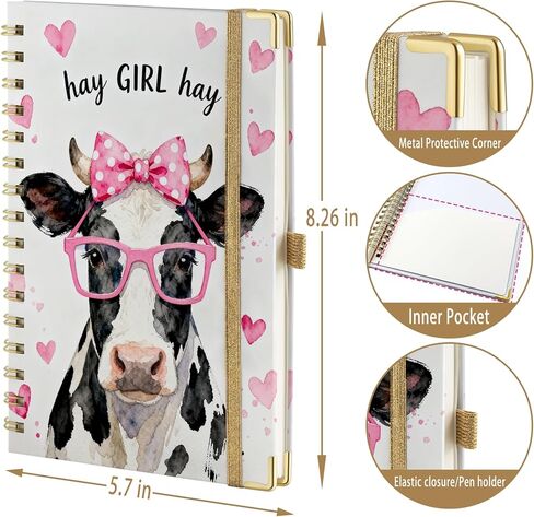 هدايا بقرة للنساء لمحبي البقر مقاس A5 دفتر ملاحظات حلزوني 200 صفحة A5 مبطنة بقلم هدايا جرلي لطيفة للنساء والفتيات المراهقات والأطفال in Kuwait