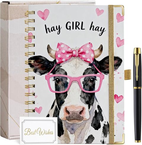 هدايا بقرة للنساء لمحبي البقر مقاس A5 دفتر ملاحظات حلزوني 200 صفحة A5 مبطنة بقلم هدايا جرلي لطيفة للنساء والفتيات المراهقات والأطفال in Kuwait