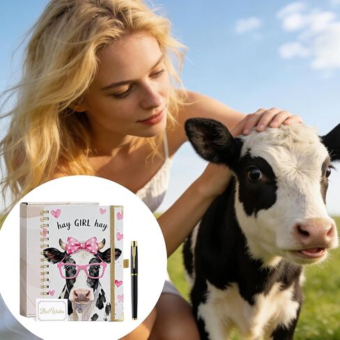 هدايا بقرة للنساء لمحبي البقر مقاس A5 دفتر ملاحظات حلزوني 200 صفحة A5 مبطنة بقلم هدايا جرلي لطيفة للنساء والفتيات المراهقات والأطفال in Kuwait