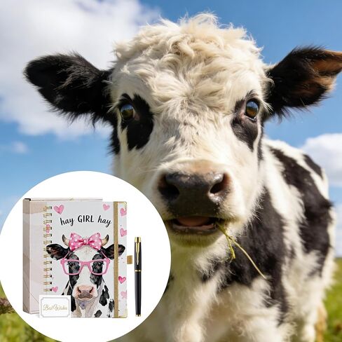 هدايا بقرة للنساء لمحبي البقر مقاس A5 دفتر ملاحظات حلزوني 200 صفحة A5 مبطنة بقلم هدايا جرلي لطيفة للنساء والفتيات المراهقات والأطفال in Kuwait