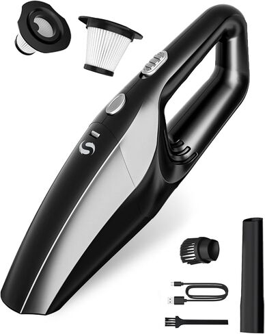 مكنسة كهربائية محمولة بدون أسلاك، مكنسة كهربائية صغيرة للسيارة عالية الطاقة، مكنسة يدوية صغيرة بمحرك بدون فرش 12000 باسكال، ملحقات سيارة محمولة قابلة لإعادة الشحن لشعر الحيوانات الأليفة في السيارة والمنزل in Kuwait