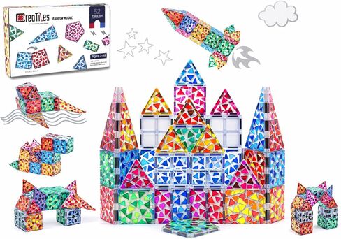 Creatiles Rainbow Mosaic Magnetic Tiles: 52 Pieces Modern Colors, STEM Education - Vibrant Building Blocks Toy for Imaginative Play and Learning - Best Gift for Kids Ages 3 4 5 6 7 8 9 10+ in Kuwait