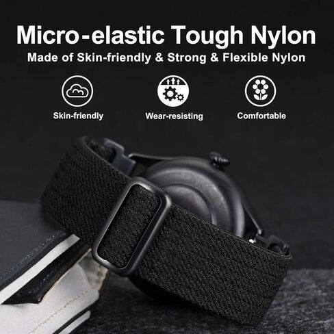 WOCCI Soft Nylon Fabric Watch Bands with Slide Buckle, Fit Small and Large Wrists, Band Width 18mm 20mm 22mm 24mm in Kuwait