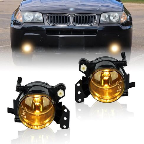 مصابيح الضباب SAE J583 لسلسلة BMW 3/5/6 وX3 (2003-2011) - تناسب مباشرة موديلات E46/ E90/ E91/ E60/ E61/ E63/ E64/ E83 مع مصد M-Sport، استبدال مصابيح الضباب + 9006 لمبات (شفاف) in Kuwait