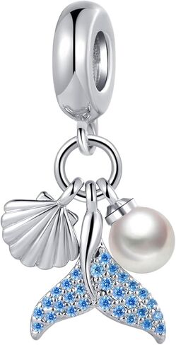 Mermaid Tail Seashell Pearl Triple Dangle Charm Compatible with Pandora Charms Bracelets in Saudi Arabia