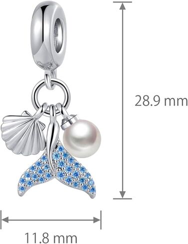Mermaid Tail Seashell Pearl Triple Dangle Charm Compatible with Pandora Charms Bracelets in Saudi Arabia