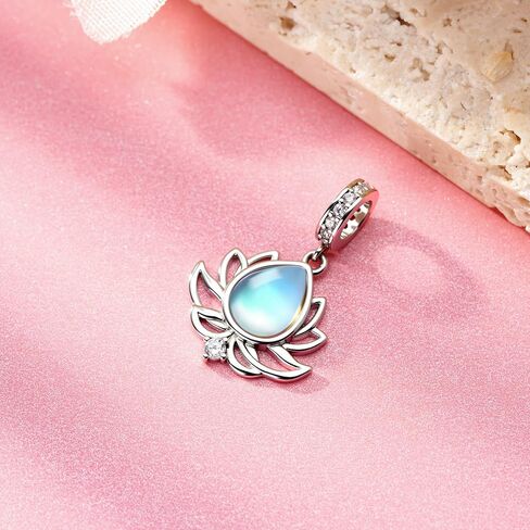 Moonstone لوتس سحر للأساور 925 فضة Moonstone دلايات للأساور لوتس ديكور مجوهرات هدايا للنساء in Kuwait