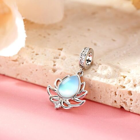 Moonstone لوتس سحر للأساور 925 فضة Moonstone دلايات للأساور لوتس ديكور مجوهرات هدايا للنساء in Kuwait