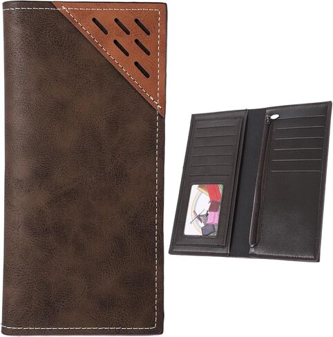 Bifold Slim Long Wallet for Men, Card Holder Wallet with Multiple Cards Slots PU Leather Card Wallets Contrasting Bifold Wallets Leather Checkbook Cover for Suits and Daily Use (Deep Coffee) in Saudi Arabia