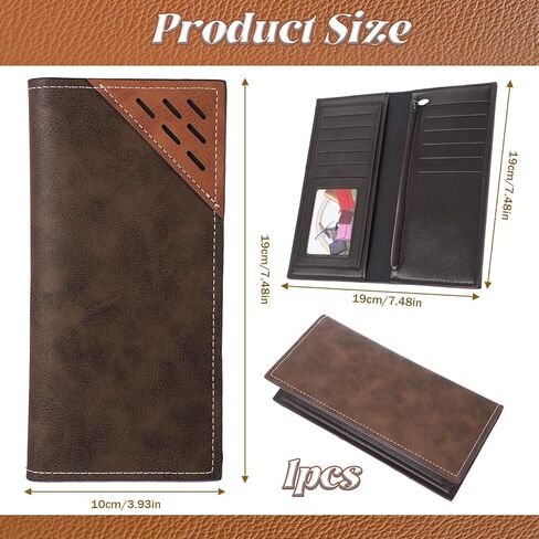 Bifold Slim Long Wallet for Men, Card Holder Wallet with Multiple Cards Slots PU Leather Card Wallets Contrasting Bifold Wallets Leather Checkbook Cover for Suits and Daily Use (Deep Coffee) in Saudi Arabia