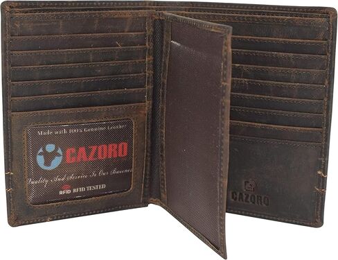 CAZORO RFID Blocking Hipster Bifold Men's Vintage Leather Multi-Card ID Holder European Wallet for Men (Plain) in Kuwait