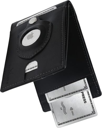 True Minimalist Slim wallet for men - Thin Front pocket leather wallet with airtag holder RFID blocking bifold card wallet for men (Charcoal Black) in Saudi Arabia