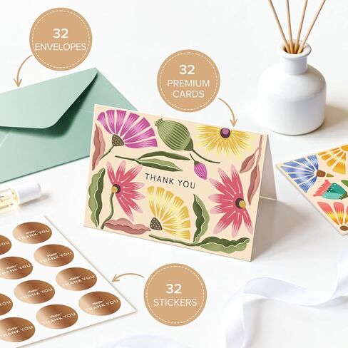 بطاقات شكر مع مظاريف، 32 حزمة من بطاقات المعايدة الفارغة، مجموعة قرطاسية كبيرة لأعياد الميلاد، الزفاف، استحمام الطفل، التخرج، حفل الزفاف، الأعمال in Kuwait