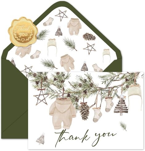 Whaline 50 Pack Baby Shower Thank You Cards Boxed Vintage Green Cloth Note Cards with Envelopes Stickers Greeting Blank Cards for Birthday Baby Shower in Kuwait