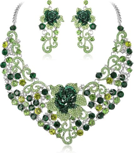 BriLove Shiny Bling Rhinestones Butterfly Statement Necklace Dangle Drop Earrings Jewelry Set for Women Summer Holiday Costume Prom Accessories in Saudi Arabia