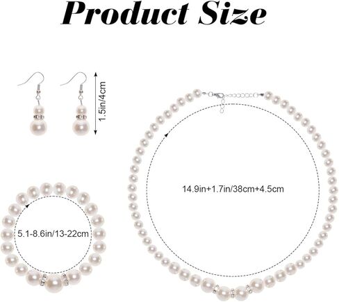 4 Pieces Pearl Jewelry Set for Women Girls Petite Fit Faux Pearl Necklace Adjustable Chain Earrings Stretch Bracelet Lace Gloves for Wedding Tea Party Prom Formal Accessories in Kuwait