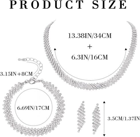 Sixexey Rhinestone Jewelry Set Silver Jewelry Bridal Wedding Necklace Earrings for Women in Saudi Arabia