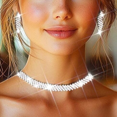 Sixexey Rhinestone Jewelry Set Silver Jewelry Bridal Wedding Necklace Earrings for Women in Saudi Arabia