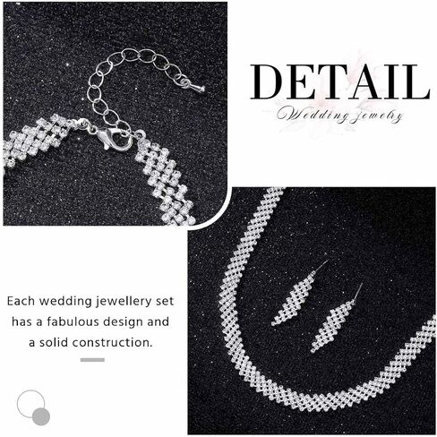 Sixexey Rhinestone Jewelry Set Silver Jewelry Bridal Wedding Necklace Earrings for Women in Saudi Arabia