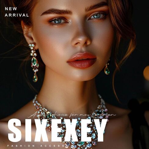 Sixexey Rhinestone Jewelry Set Silver Jewelry Bridal Wedding Necklace Earrings for Women in Saudi Arabia