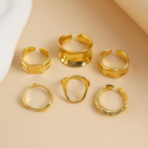 Chunky Gold Bangle Bracelets Set for Women Stackable Cuff Bracelets Irregular Stack Open Wide Bangle Ring Set Geometri Minimalist Jewelry Set in Saudi Arabia
