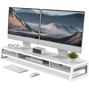 حامل شاشة مزدوج من Fenge مع أدراج، وحامل شاشة للمكتب، وحامل شاشة كمبيوتر كبير مقاس 42.5 بوصة لشاشتين مقاس 27 بوصة، ورف مكتب خشبي بطبقتين in Kuwait