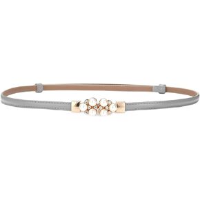 Women Skinny Leather Belt Solid Color Pearl Decoration Metal Interlock Buckle Adjustable Thin Waist Belt Dress Belt in Saudi Arabia