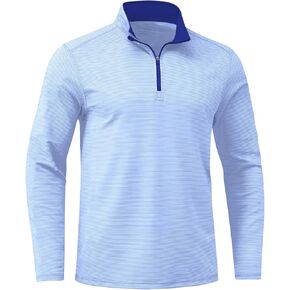 Mens Quarter Zip Golf Pullover - Long Sleeve, Striped, UPF 50+, Dry-Fit with Collar for Running & Casual in Saudi Arabia