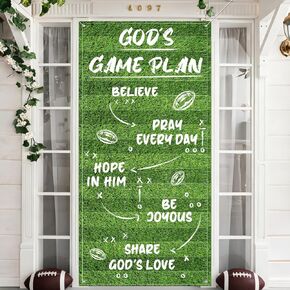 Christian Football Party Decoration Religious Door Cover Football Theme Hanging Banner Christian Style Porch Banner for Match Days Touchdown Sports Birthday Parties Indoor and Outdoor Supplies in Kuwait