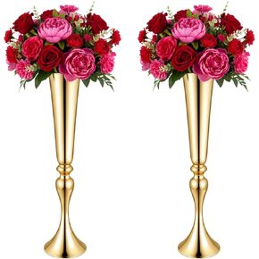 2 Pcs 22" Tall Gold Vases for Wedding Centerpieces,Metal Trumpet Vases Flower Stand for Centerpieces Flowers Arrangement, Decoration for Dinner,Table, Party, Wedding in Kuwait