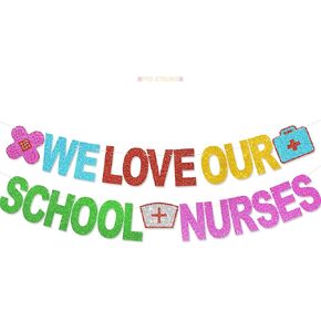 لافتة "نحن نحب ممرضات مدرستنا" - ديكورات مكتب ممرضات المدرسة العربية لهدايا تقدير يوم الممرضة in Kuwait