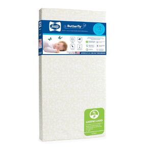 Sealy Butterfly Premium Foam Non-Toxic Waterproof Baby Crib Mattress & Toddler Bed Mattress, Waterproof Crib Mattress, American Foam GREENGUARD Gold Certified, Made in USA, 52"x28" in Kuwait
